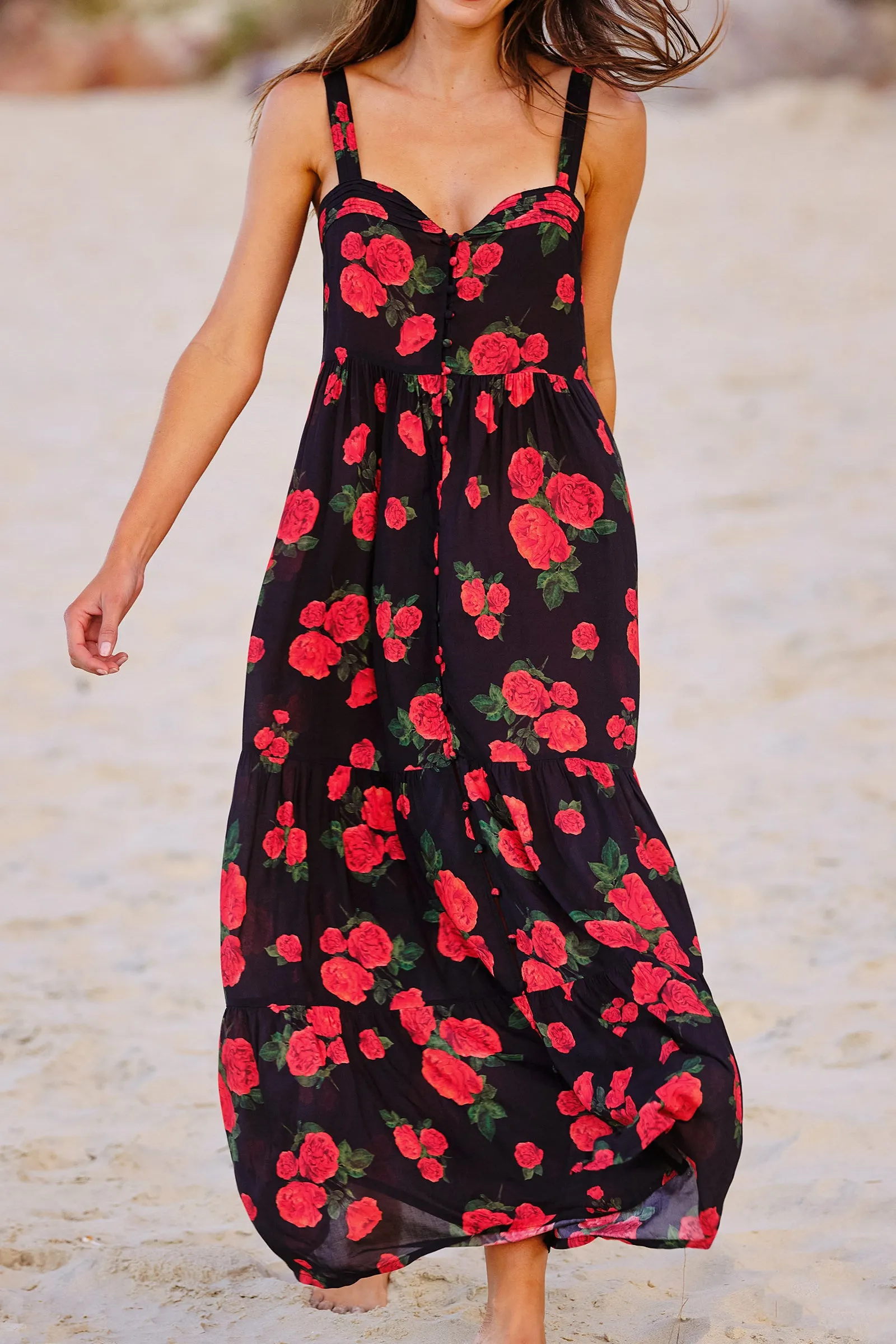 Sweetheart Neckline Maxi Dress PLUCKED ROSES sold by UNE PIECE