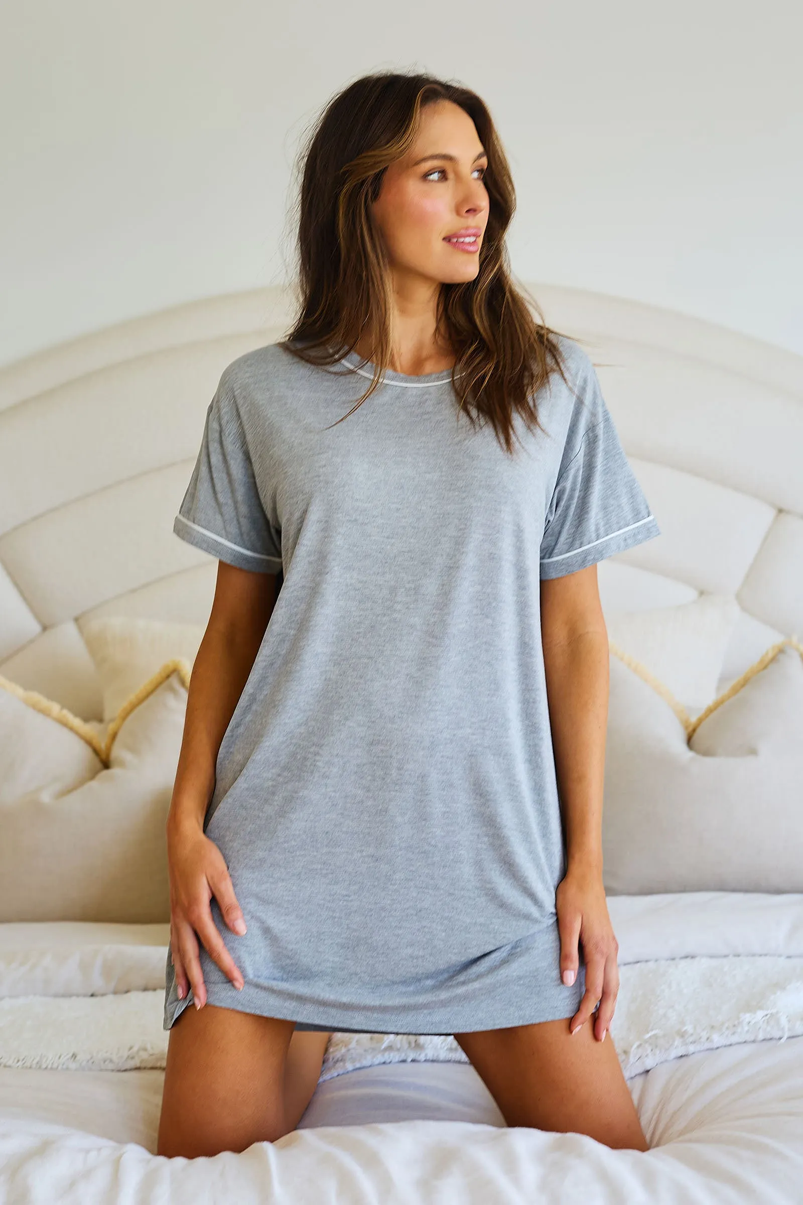 Sleep Tee Nightie with Piping GREY MARLE sold by UNE PIECE product image thumbnail 2