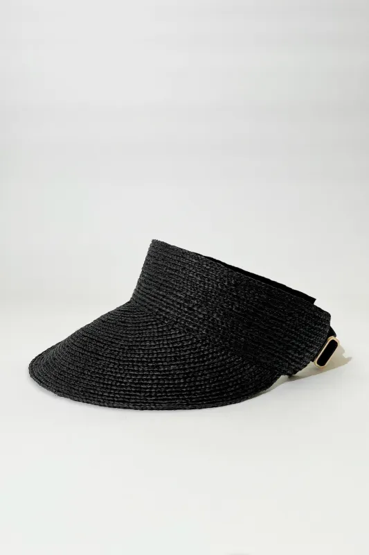 Madagascan Raffia Visor BLACK sold by UNE PIECE