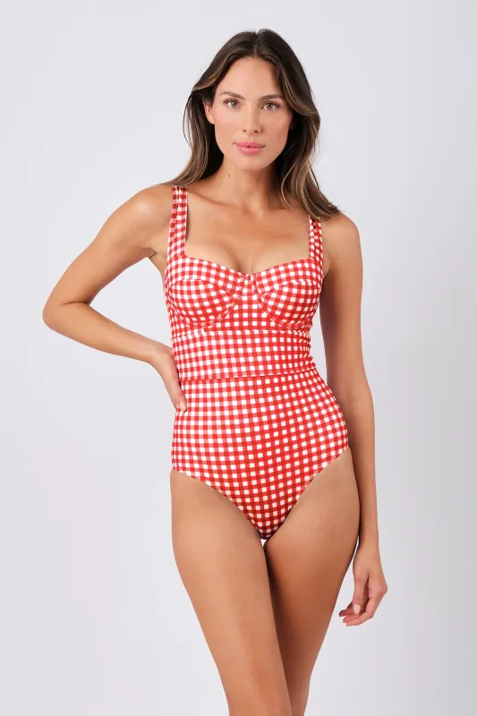 Original Bustier Balconette One Piece RED GINGHAM sold by UNE PIECE