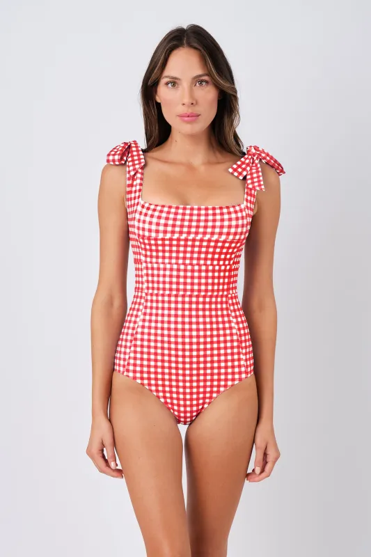 Classic Square Neck RED GINGHAM sold by UNE PIECE