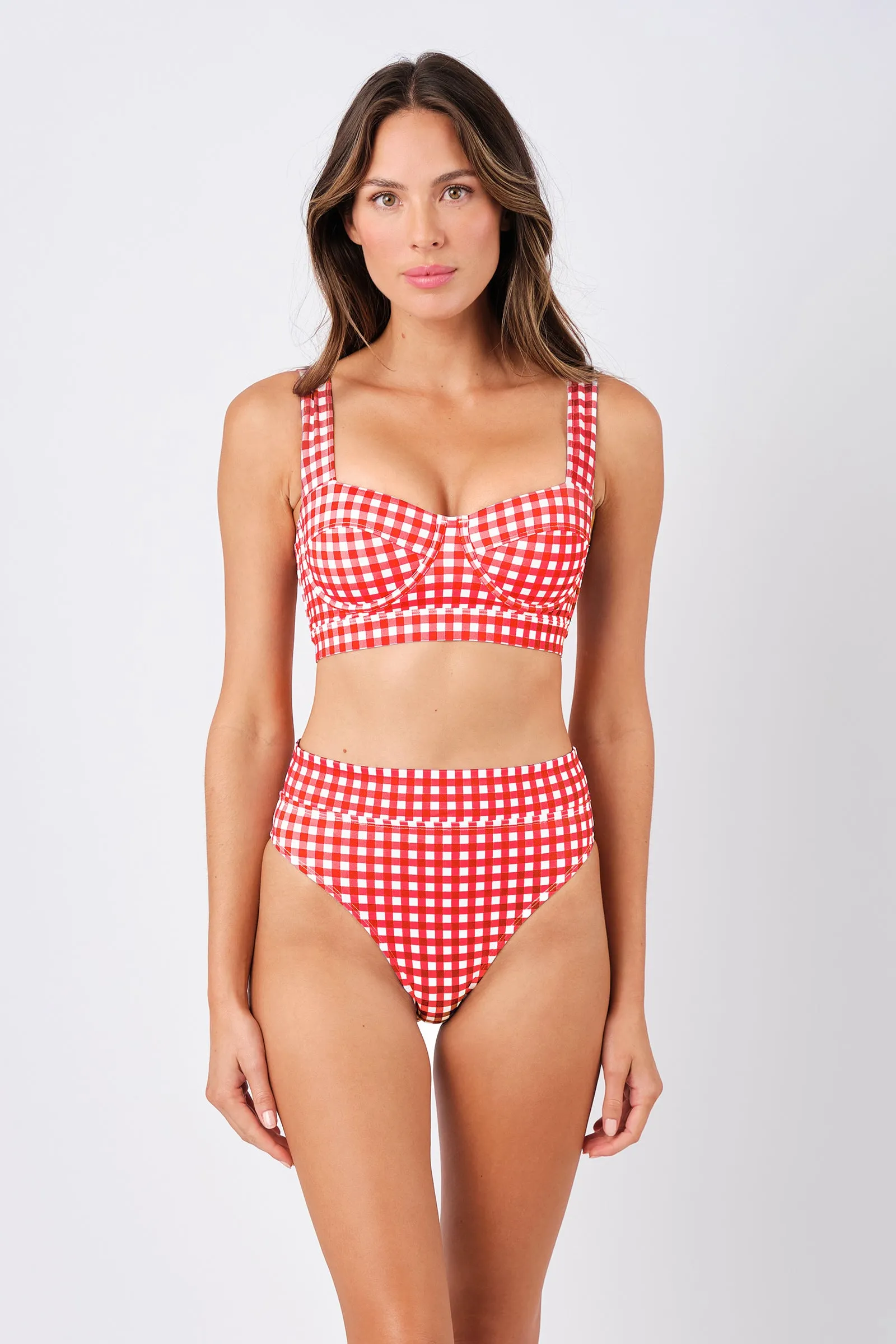 High-Cut High-Waisted Bikini Bottom RED GINGHAM sold by UNE PIECE product image thumbnail 5