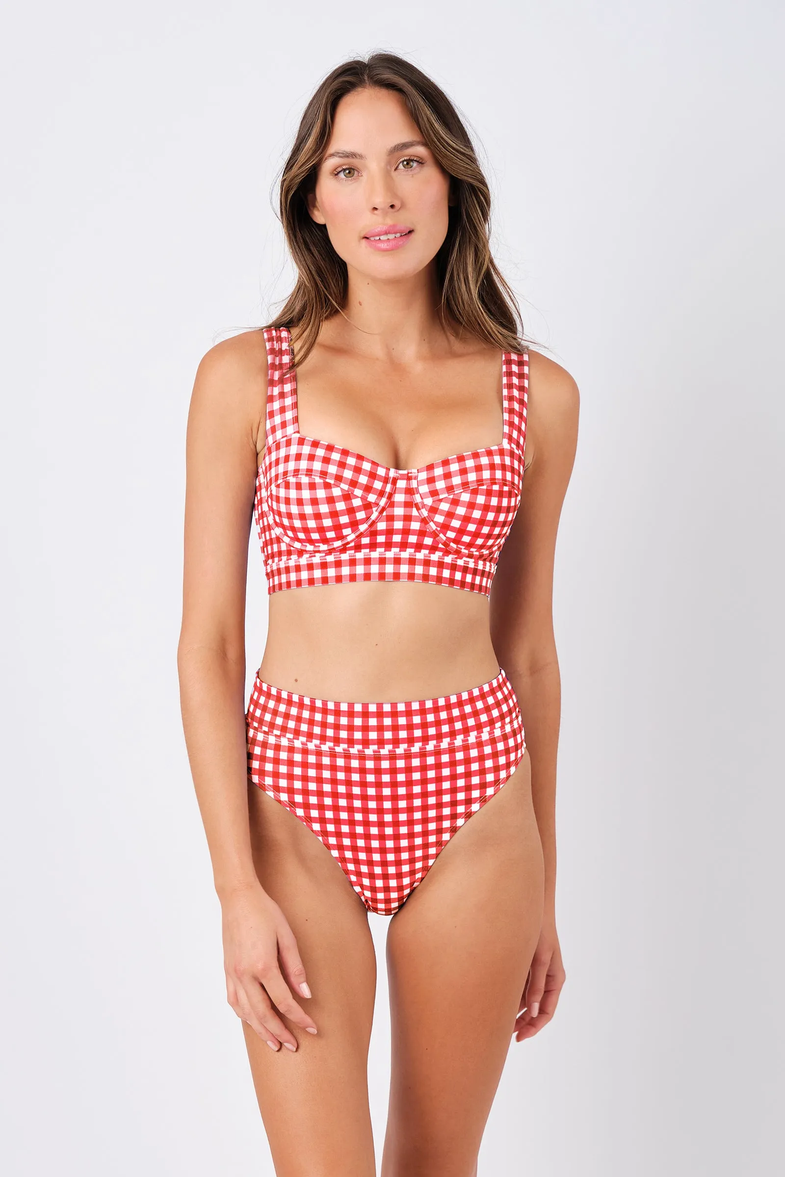 High-Cut High-Waisted Bikini Bottom RED GINGHAM sold by UNE PIECE product image thumbnail 2