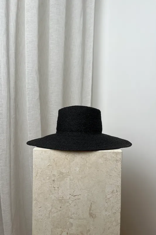 Madagascan Raffia Wide Brim Hat BLACK sold by UNE PIECE
