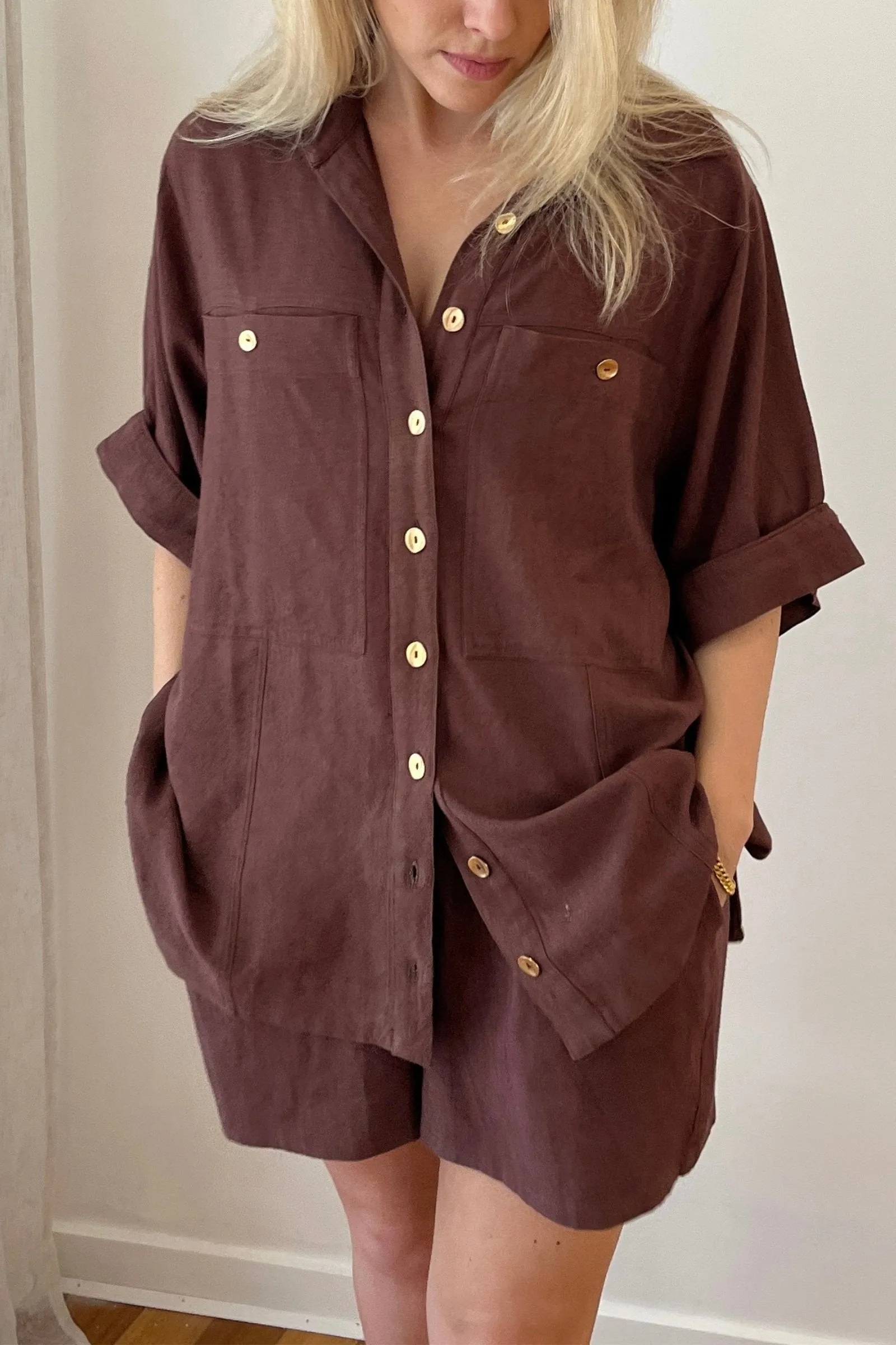 Linen Shorts CHOCOLATE sold by UNE PIECE