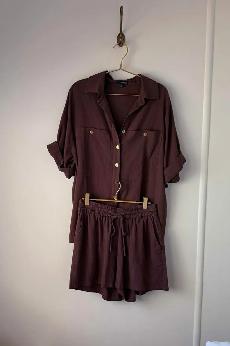 Linen Shorts CHOCOLATE sold by UNE PIECE product image thumbnail 2