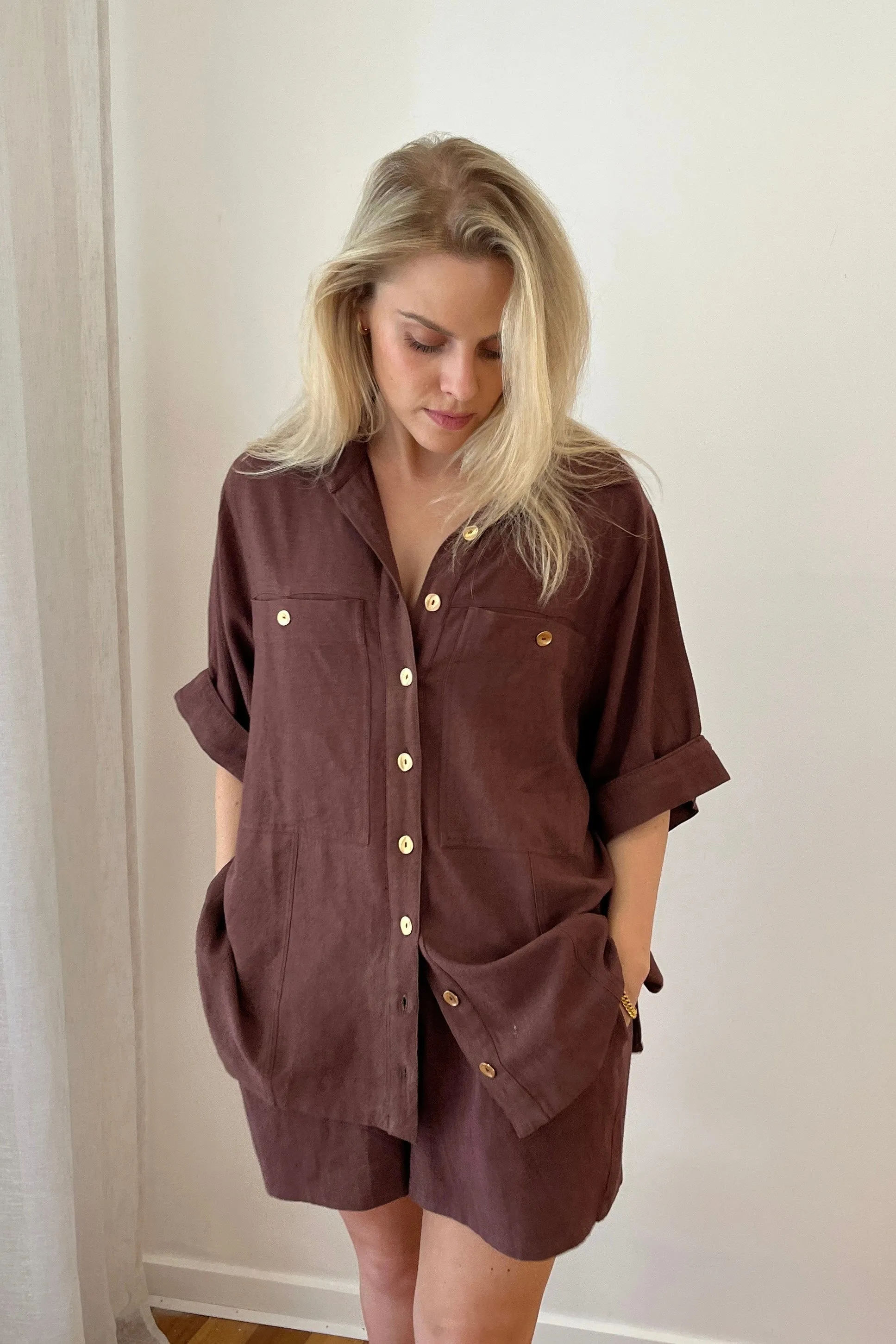 Short Sleeve Linen Shirt CHOCOLATE sold by UNE PIECE