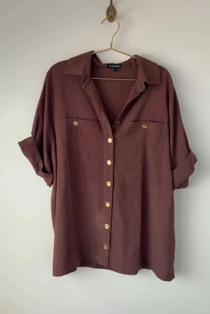 Short Sleeve Linen Shirt CHOCOLATE sold by UNE PIECE product image thumbnail 2