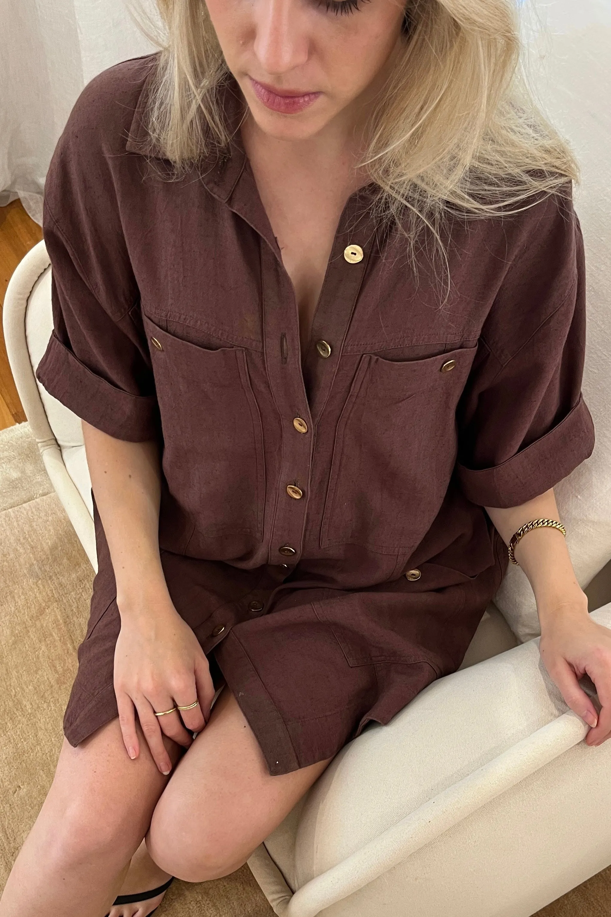Short Sleeve Linen Dress CHOCOLATE sold by UNE PIECE product image thumbnail 2