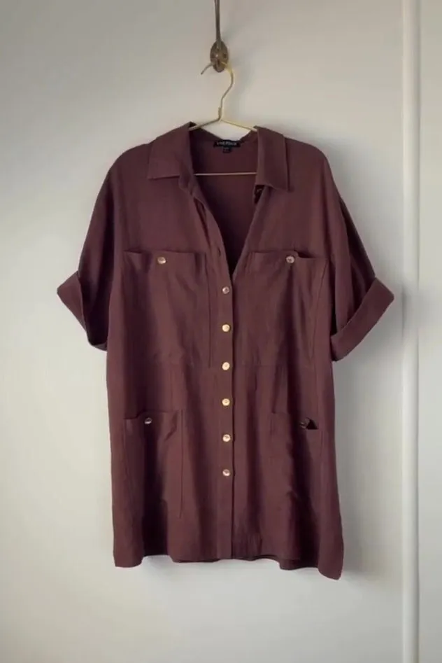Short Sleeve Linen Dress CHOCOLATE sold by UNE PIECE product image thumbnail 3