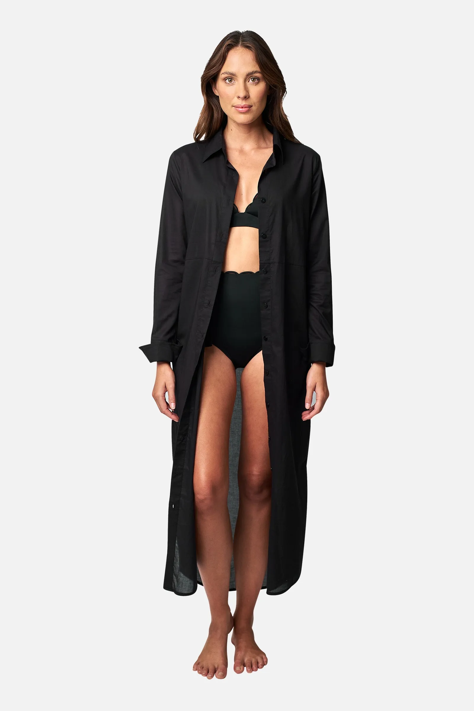 Long Beach Shirt Dress BLACK sold by UNE PIECE