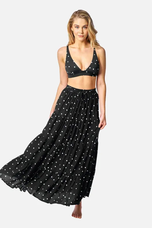 Ethereal Tiered Maxi Skirt POLKA NOIR made by UNE PIECE