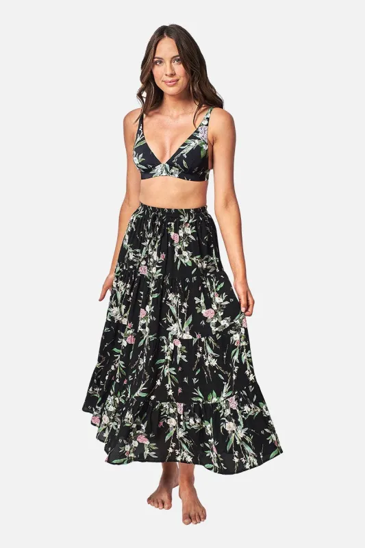 Ethereal Tiered Maxi Skirt ROMANTIQUE BLACK made by UNE PIECE