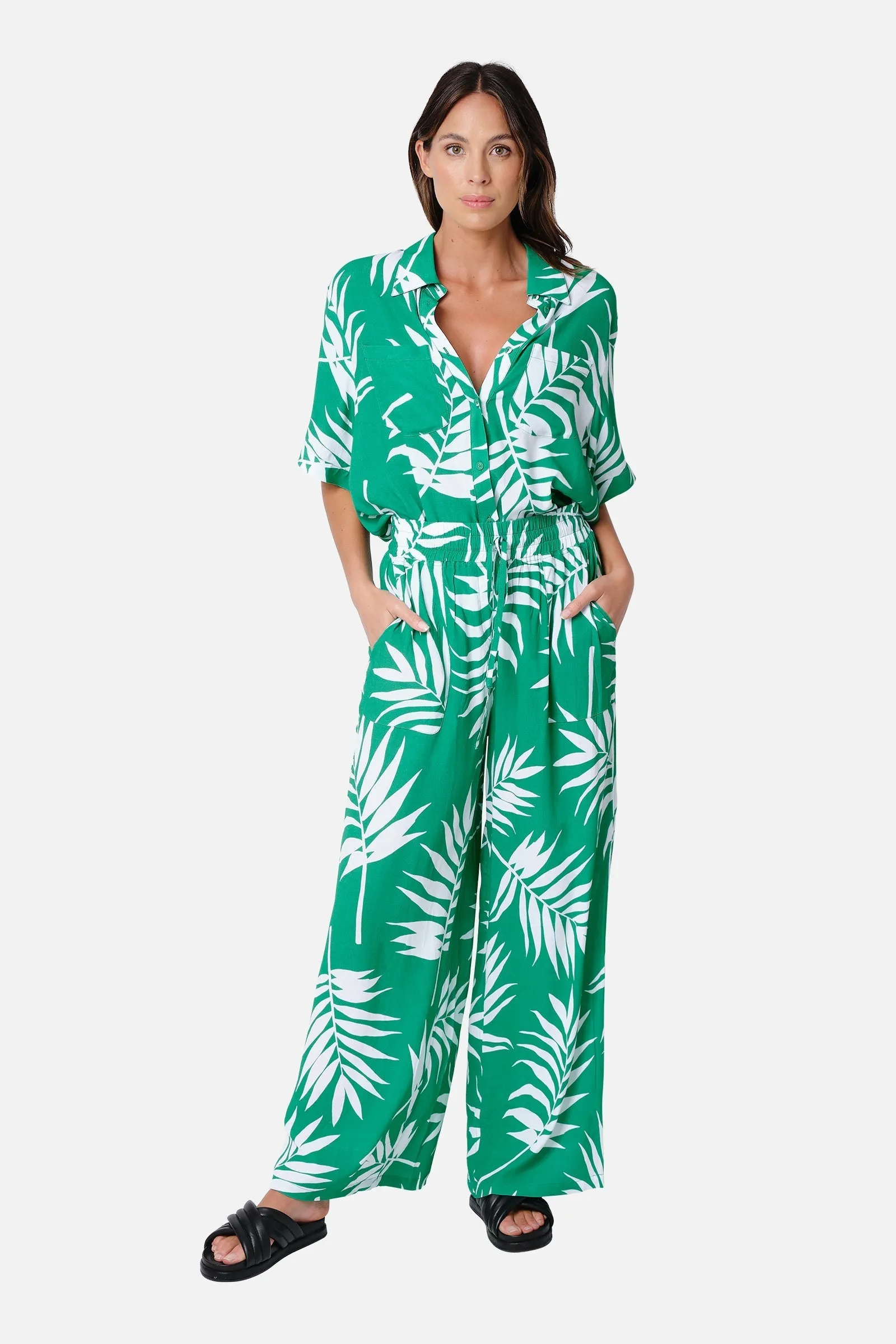 Short Sleeve Button-Up Shirt PALM SILHOUETTE GREEN sold by UNE PIECE product image thumbnail 2