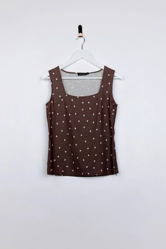 [Sample] Linen Square Neck Top CHOCOLATE POLKA made by UNE PIECE