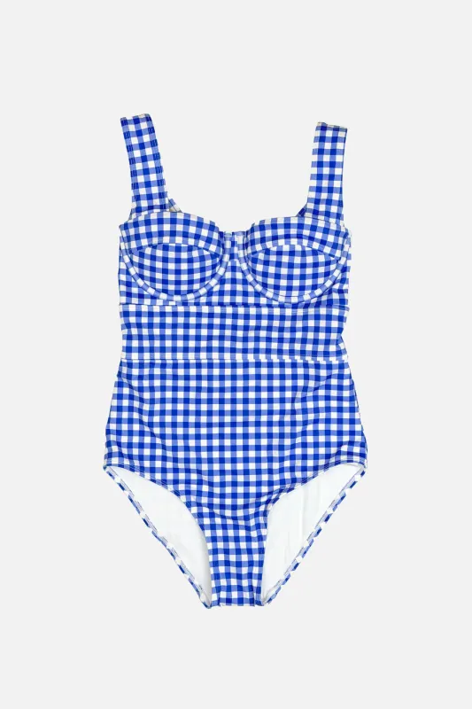 [Sample] Original Bustier Balconette One Piece Cobalt Blue Gingham sold by UNE PIECE