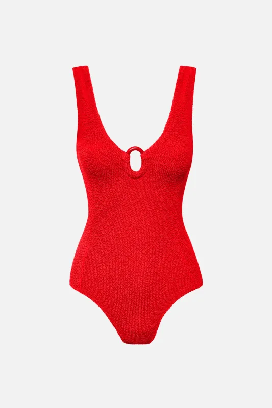 [Sample] Crinkle Cut V-Neck One Piece With Ring Red made by UNE PIECE