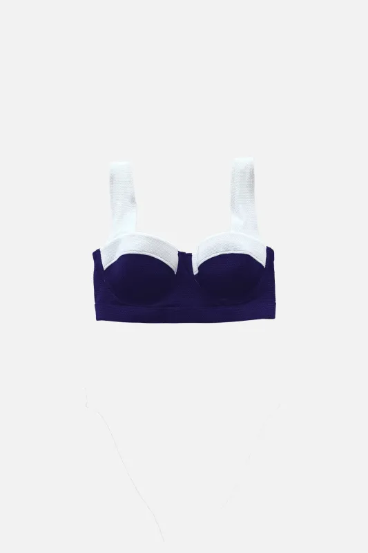 [Sample] Original Bustier Balconette Bikini Bralette NAVY MONOCHROME TEXTURE made by UNE PIECE