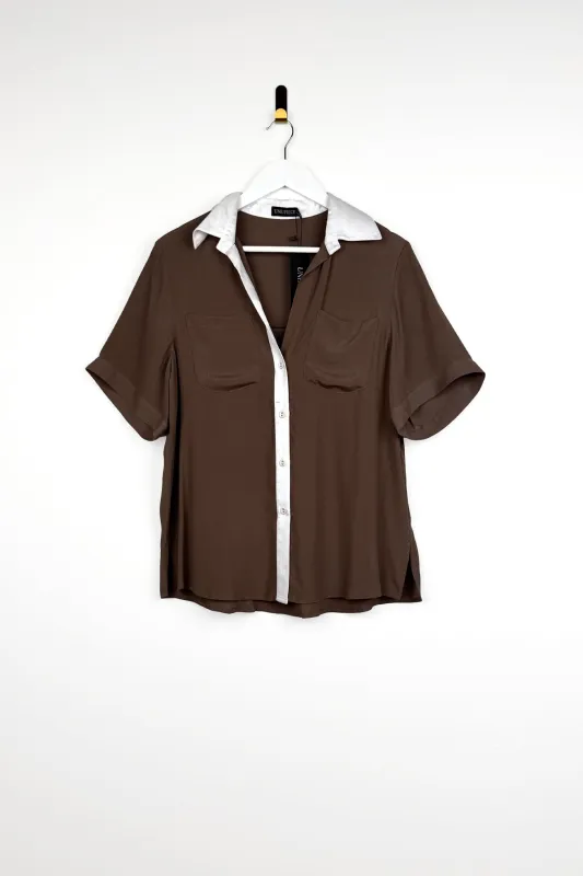 [Sample] Short Sleeve Button-Up Shirt MONOCHROME CHOCOLATE sold by UNE PIECE