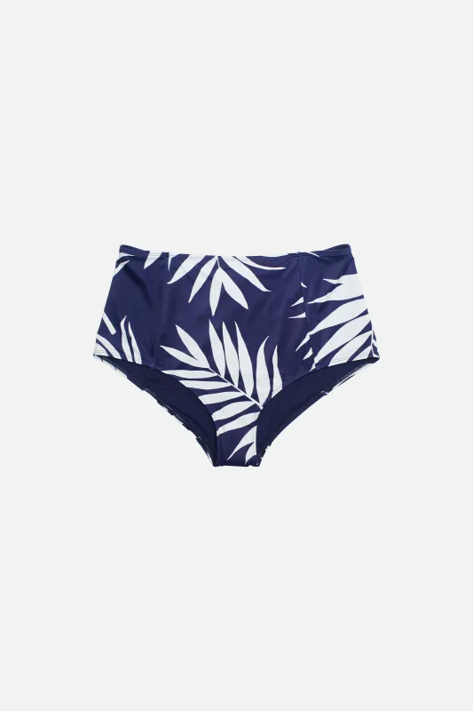 [Sample] Never Say Never High-Waisted Bikini Bottom PALM SILHOUETTE NAVY made by UNE PIECE