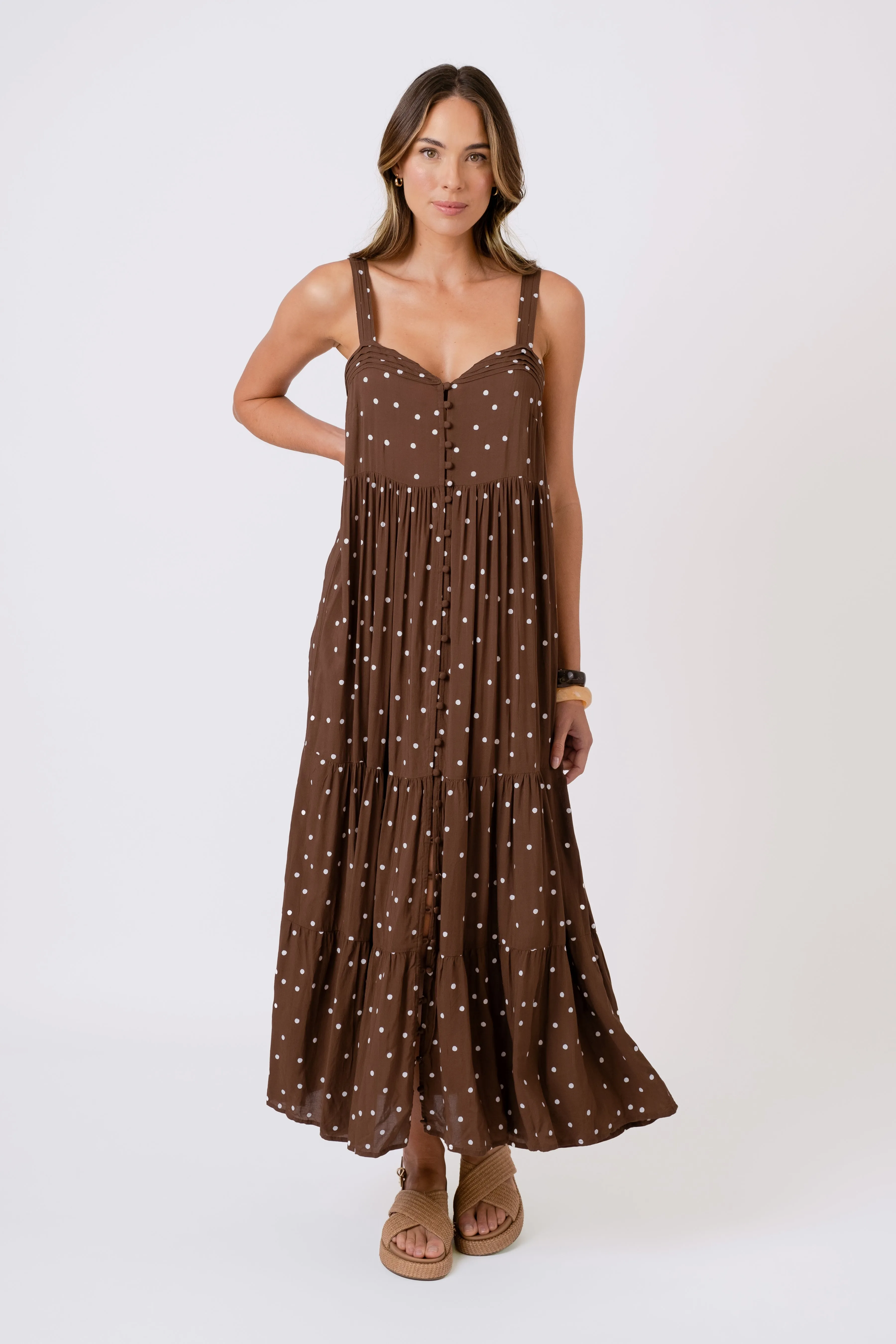 Sweetheart Neckline Maxi Dress CHOCOLATE POLKA sold by UNE PIECE product image thumbnail 2