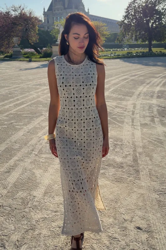 Crochet Midi Dress OATMEAL made by UNE PIECE