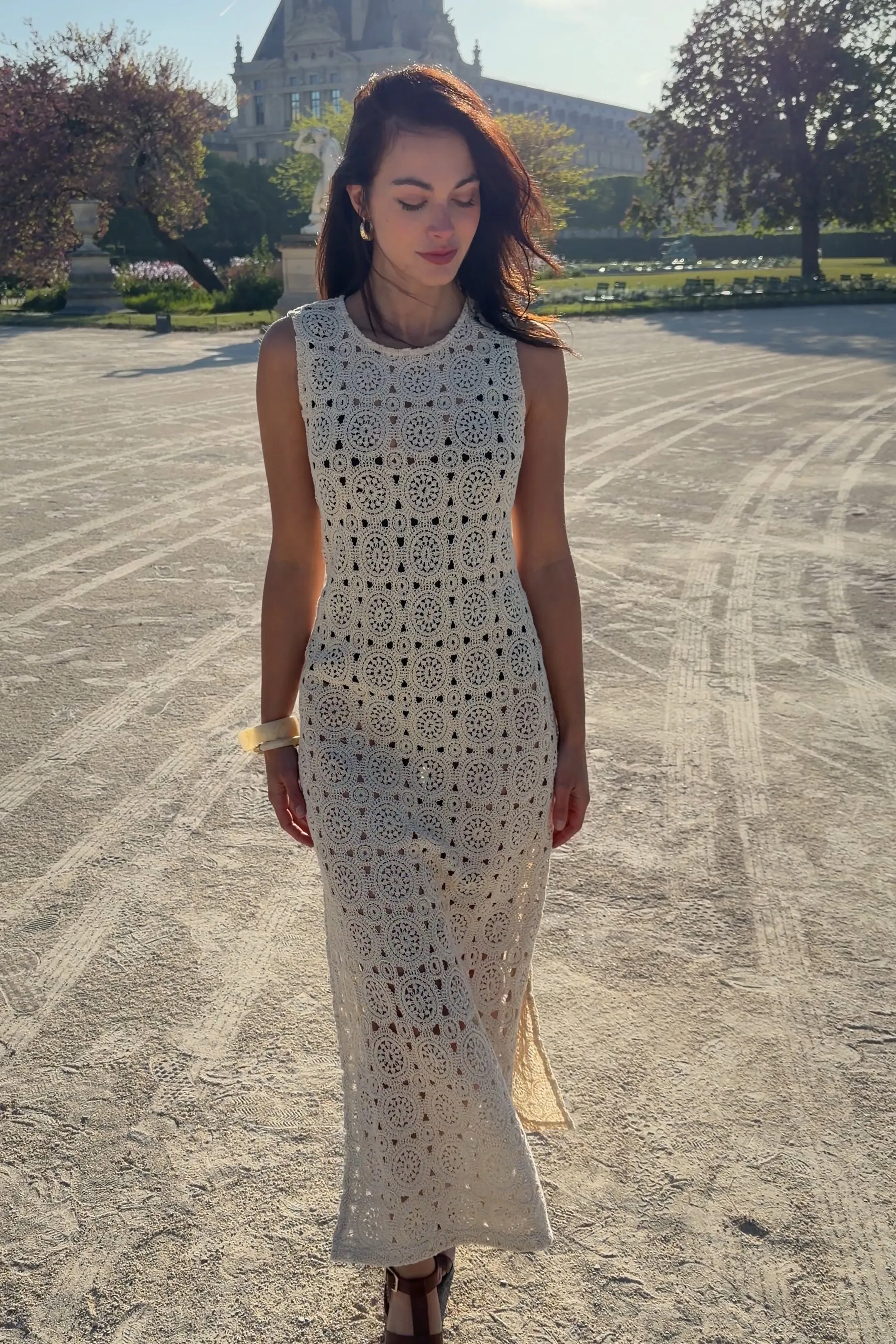 Crochet Midi Dress OATMEAL sold by UNE PIECE