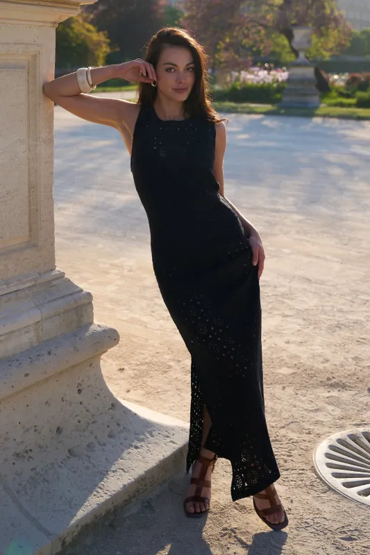 Crochet Midi Dress BLACK made by UNE PIECE