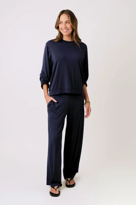Lounge Long Sleeve Crew Neck Top NAVY made by UNE PIECE