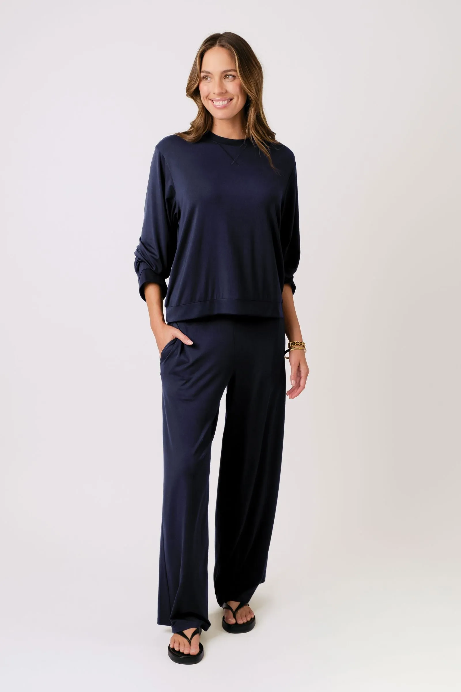 Lounge Long Sleeve Crew Neck Top NAVY sold by UNE PIECE