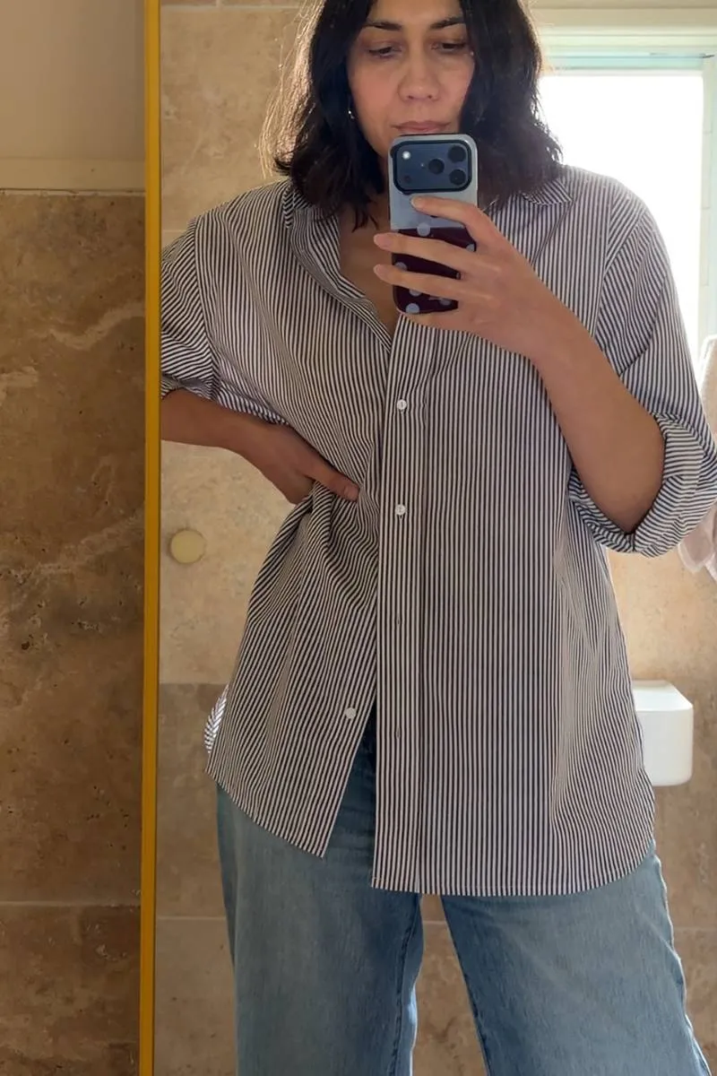 Striped Relaxed Button Up Shirt CHOCOLATE & WHITE sold by UNE PIECE product image thumbnail 5