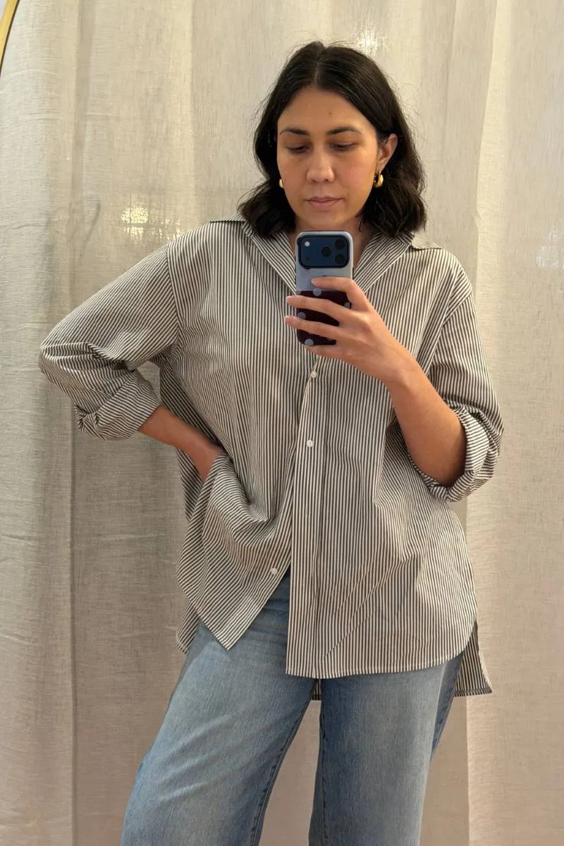 Striped Relaxed Button Up Shirt CHOCOLATE & WHITE sold by UNE PIECE product image thumbnail 3