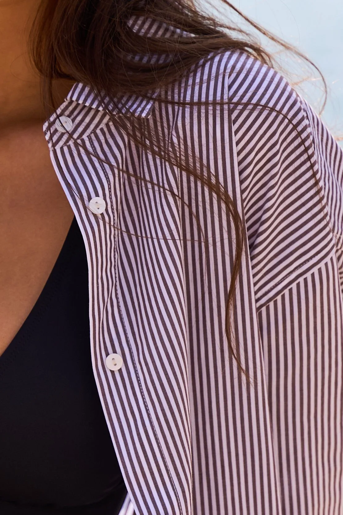 Striped Relaxed Button Up Shirt CHOCOLATE & WHITE sold by UNE PIECE product image thumbnail 2
