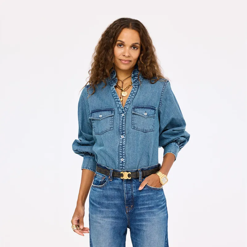 Puff Sleeve Denim Shirt sold by Kerri Rosenthal