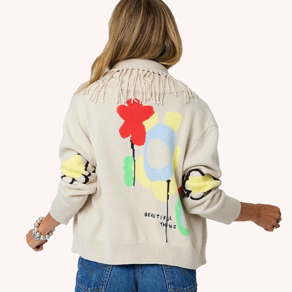 Fringe Shawl Collar Cardigan sold by Kerri Rosenthal