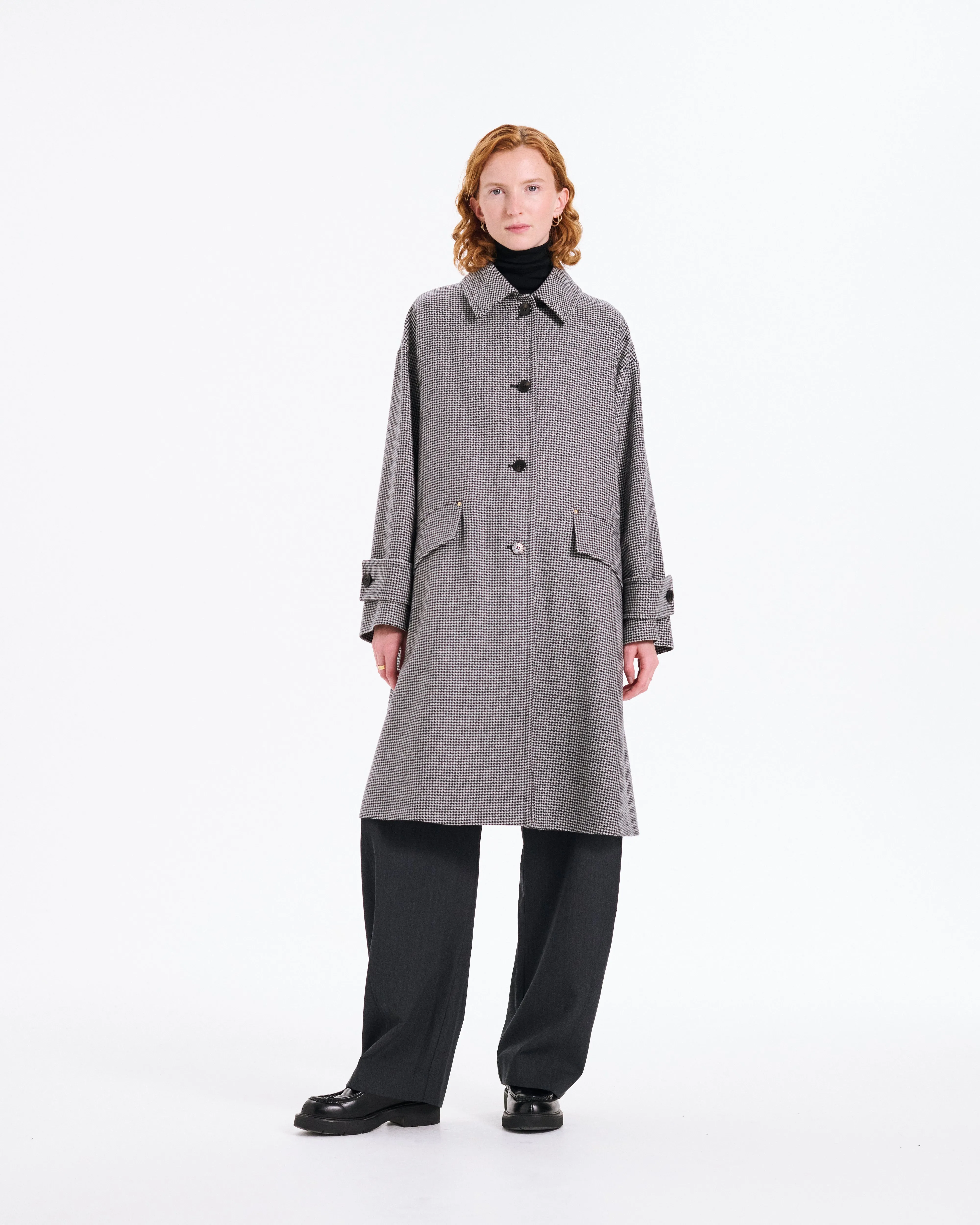 Humbie Slim Long Wool Houndstooth Coat sold by Mackintosh