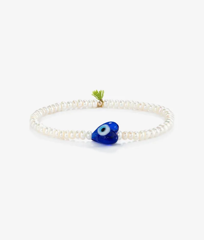 Evil Eye & Pearl Stretch Bracelet made by Shashi