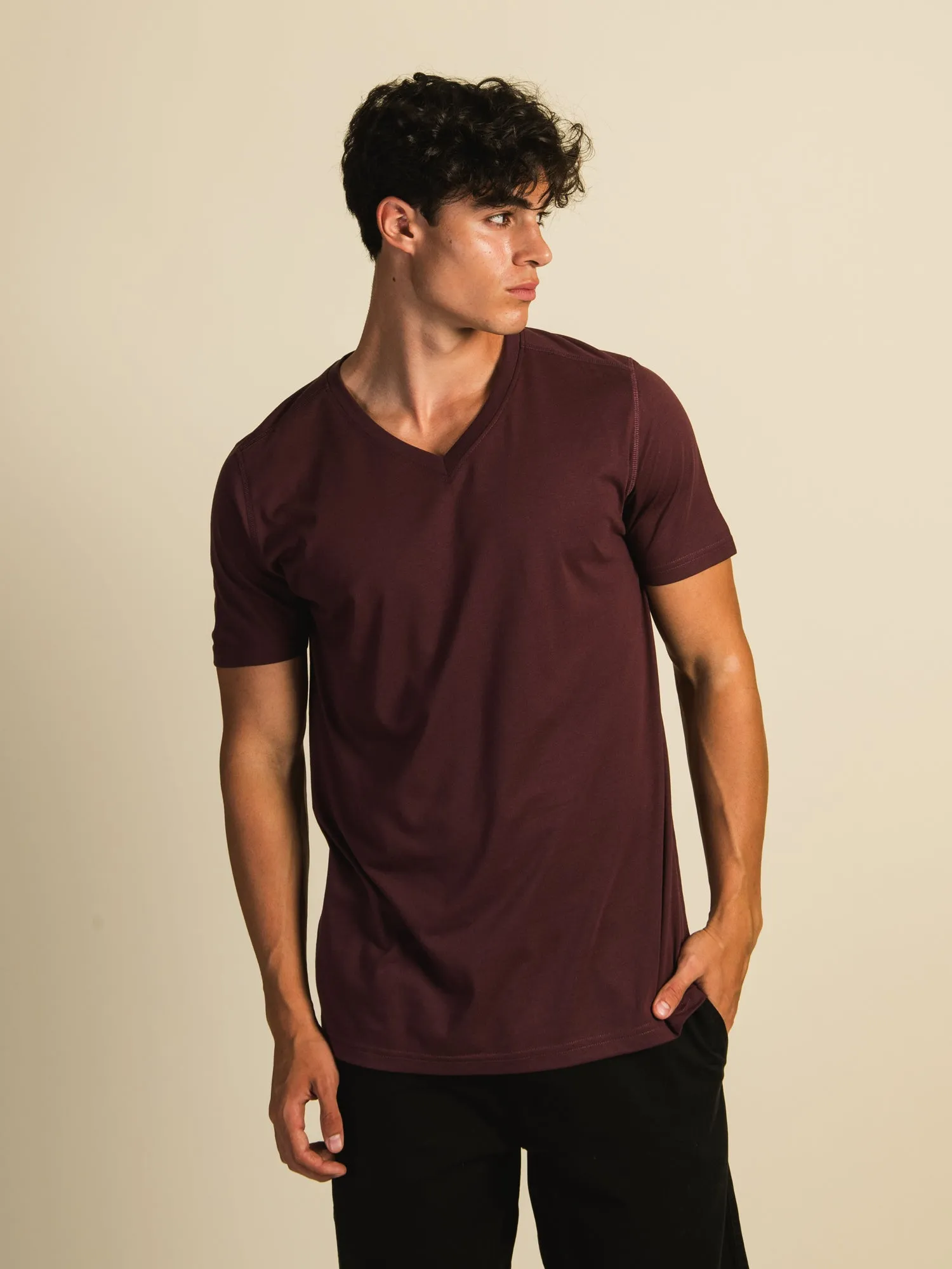 VICTOR V-NECK TEE - MERLOT - CLEARANCE sold by Boathouse