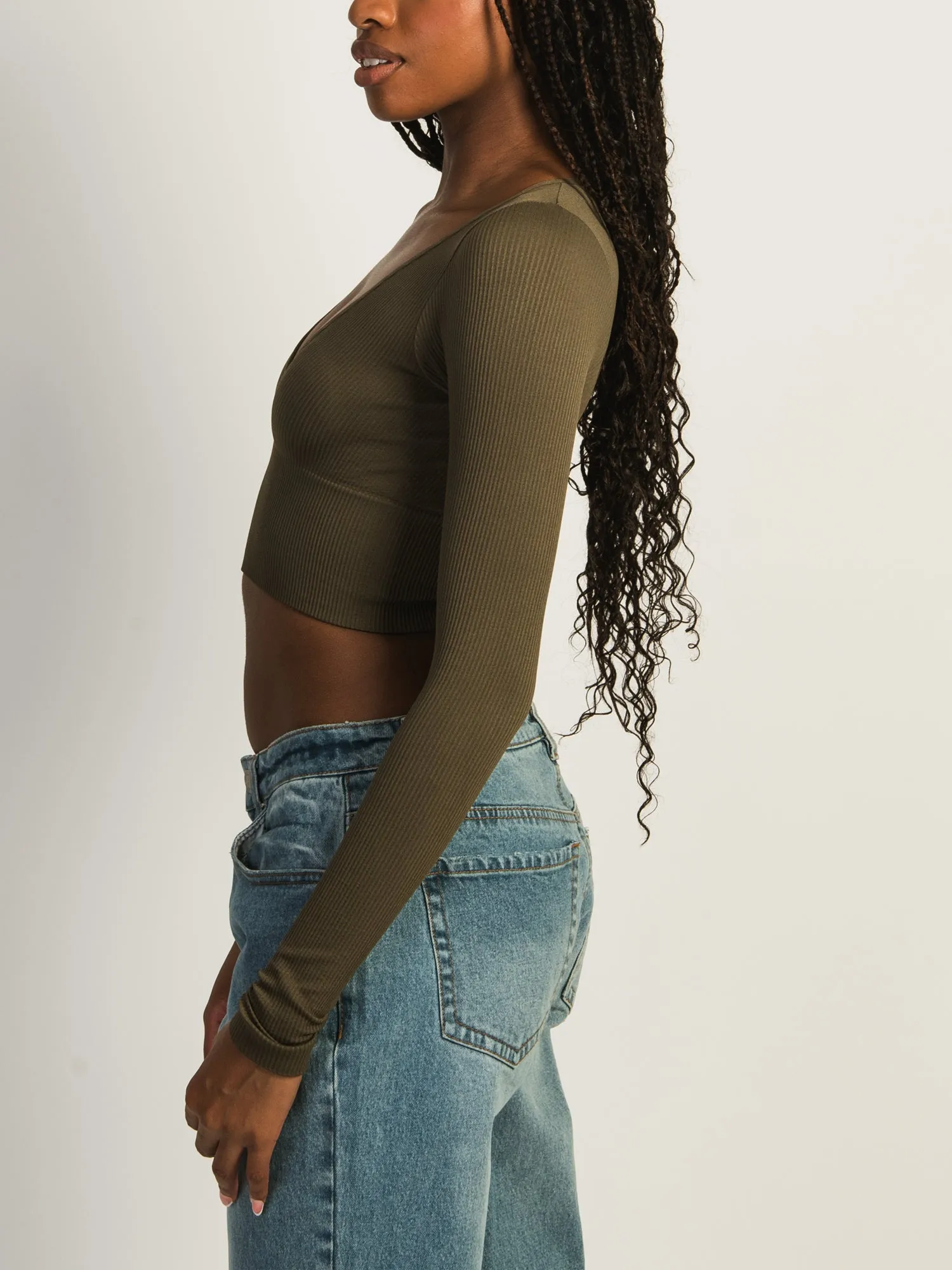 HARLOW TORI VNECK LONG SLEEVE - ARMY - CLEARANCE sold by Boathouse product image thumbnail 2