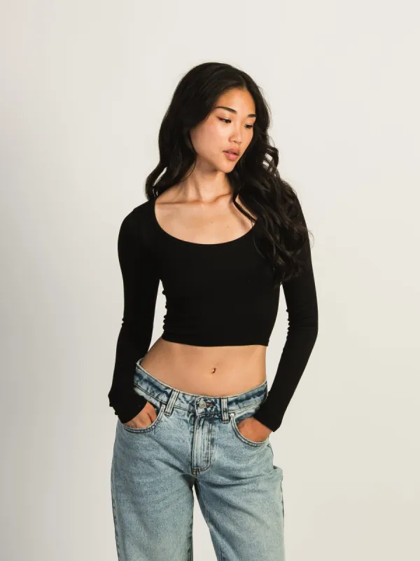 HARLOW SEAMLESS SQUARENECK LONG SLEEVE - BLACK sold by Boathouse