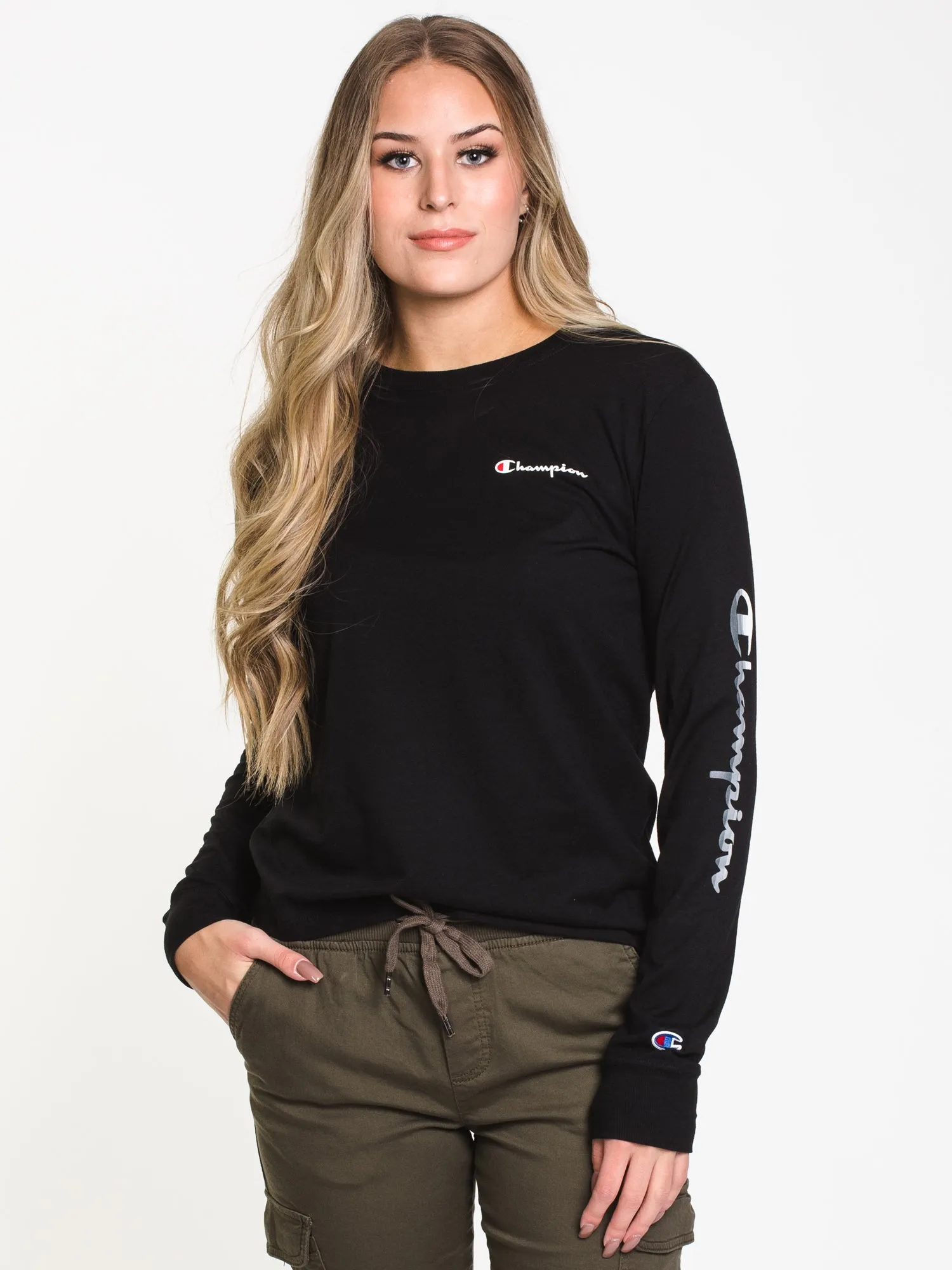 CHAMPION CLASSIC LONG SLEEVE T-SHIRT - BLACK - CLEARANCE sold by Boathouse