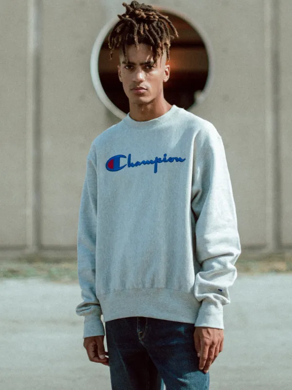 MENS REV WEAVE EMBROIDERED SCRIPT CREW-GRY - CLEARANCE sold by Boathouse