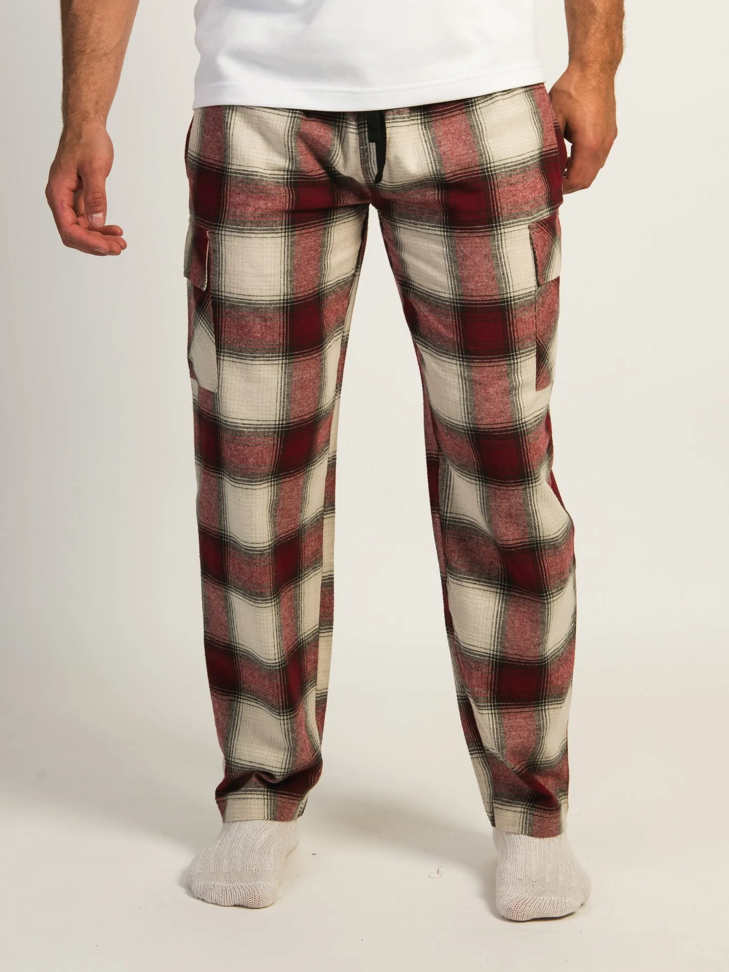 KOLBY THOMAS CARGO PLAID PANT - BURGUNDY sold by Boathouse