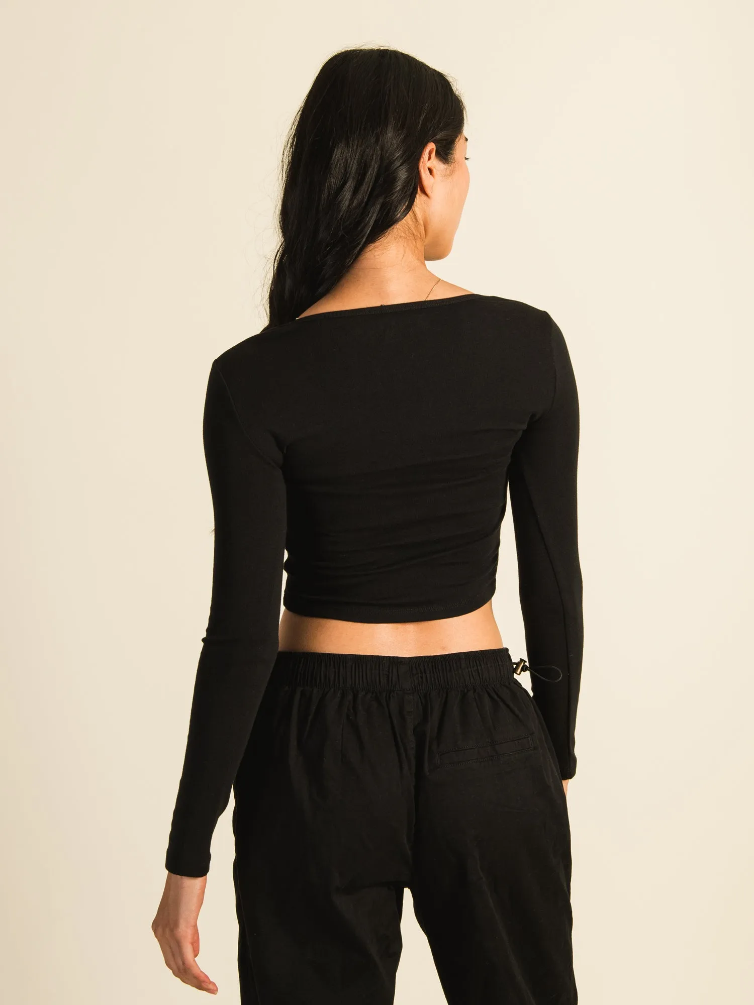 HARLOW PENNY KEYHOLE LONG SLEEVE TEE - BLACK - CLEARANCE sold by Boathouse product image thumbnail 3