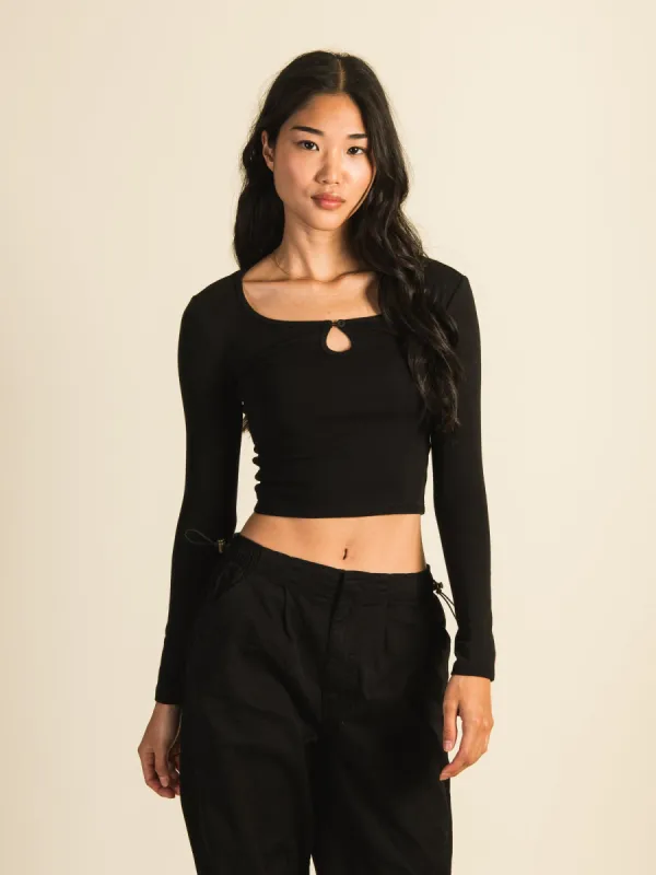 HARLOW PENNY KEYHOLE LONG SLEEVE TEE - BLACK - CLEARANCE sold by Boathouse