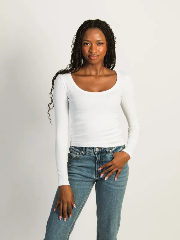 HARLOW ESSENTIAL LONG SLEEVE SCOOPNECK - WHITE sold by Boathouse