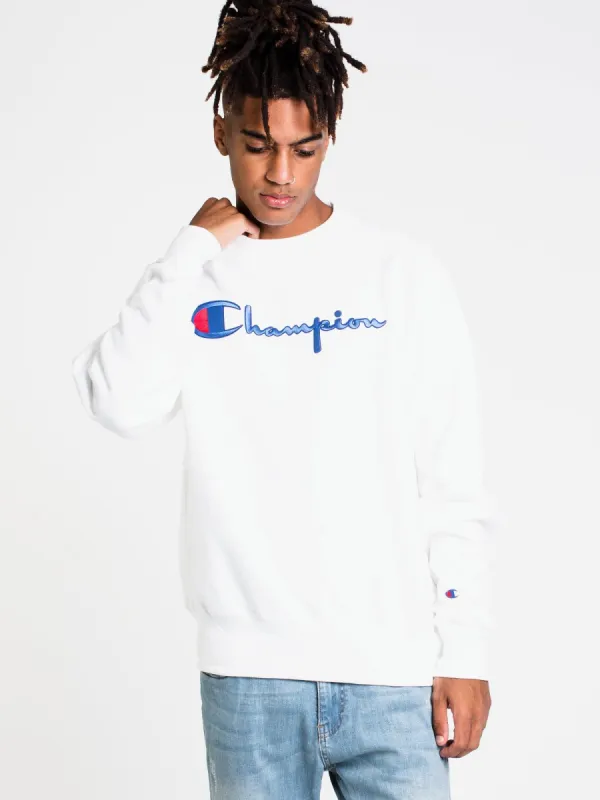 MENS REV WEAVE EMBROIDERED SCRIPT CREW-WHT - CLEARANCE sold by Boathouse
