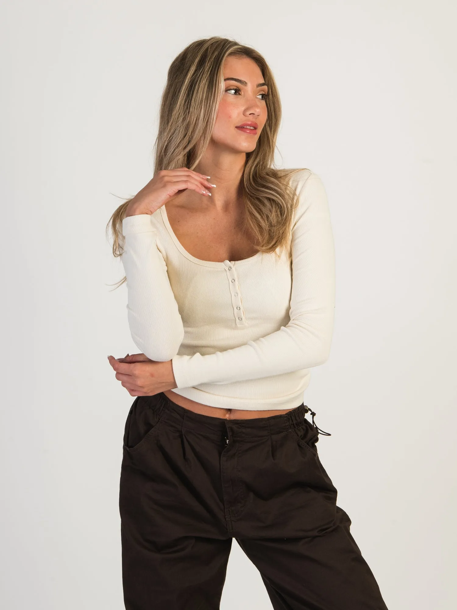 HARLOW DAPHNE LONG SLEEVE HENLEY - CREAM sold by Boathouse product image thumbnail 2