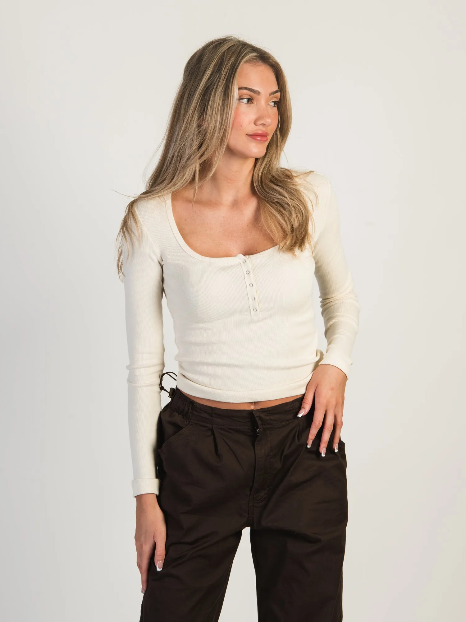 HARLOW DAPHNE LONG SLEEVE HENLEY - CREAM sold by Boathouse