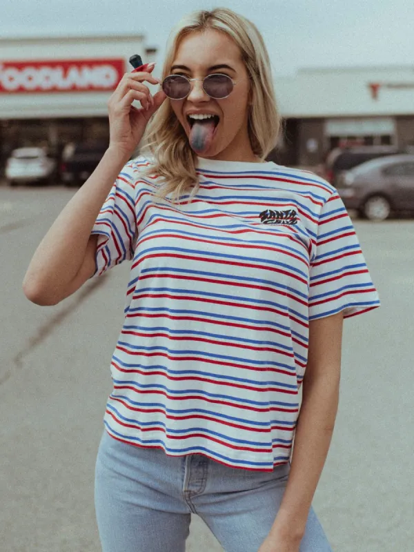 WOMENS SURGE SHORT SLEEVE BF TEE - STRIPE - CLEARANCE made by Boathouse